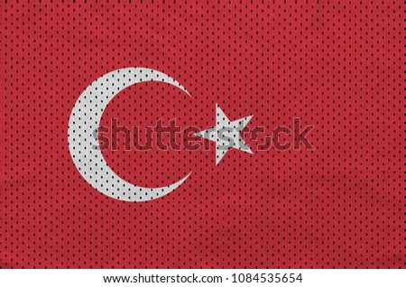 Turkey flag printed on a polyester nylon sportswear mesh fabric with some folds
