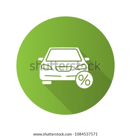 Auto loan flat design long shadow glyph icon. Car buying discount. Automobile with percent sign. Vector silhouette illustration