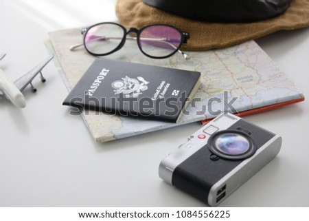 Travel Concept copy space /Equipment for travel/White background/closeup