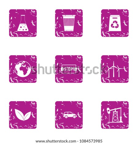 Stop pollution icons set. Grunge set of 9 stop pollution vector icons for web isolated on white background