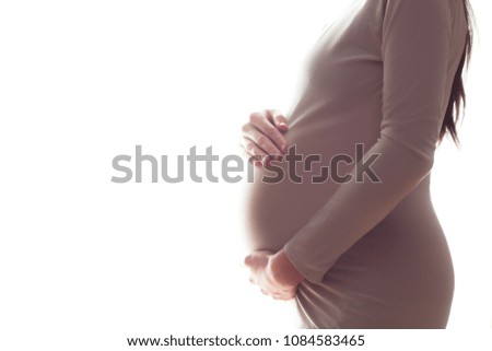 Young Pregnant Woman Standing Near Window at Home. Pregnant Silhouette