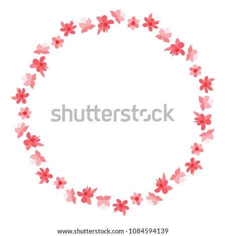 Rose floral wreath with butterflies frame vector illustration.