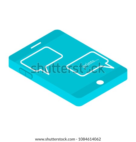 Figure 3d model of the phone with a chat on the screen. Print an SMS message. Vector illustration on white background.