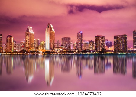 Beautiful sunset view of San Diego California skyline