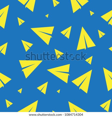 Seamless background with folded aircraft. On the blue background are paper-folded planes of various sizes, flying in all directions.