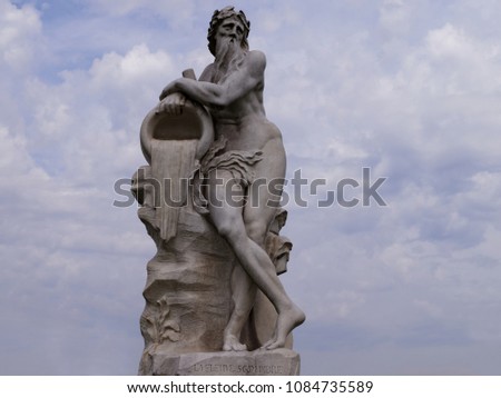 Sculpture of 18th century "Allegory of the river god Scamander" in Kuskovo Estate in Moscow. In Greek mythology, Scamander is the god of the river next to the mythical Troy.       