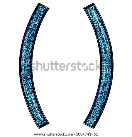 Sparkling blue color set of parentheses in a 3D illustration with a shining glittery sparkle effect with a gothic font isolated on a white background with clipping path