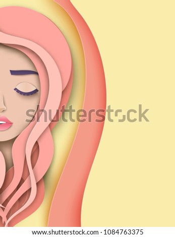 Vector portrait of young beautiful woman with long hair. Modern digital paper layered art. Origami style. Beauty and fashion concept (clipping mask used)