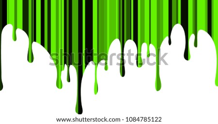 Unusual green  paint drips with vertical tone stripes. Vector illustration for your design.