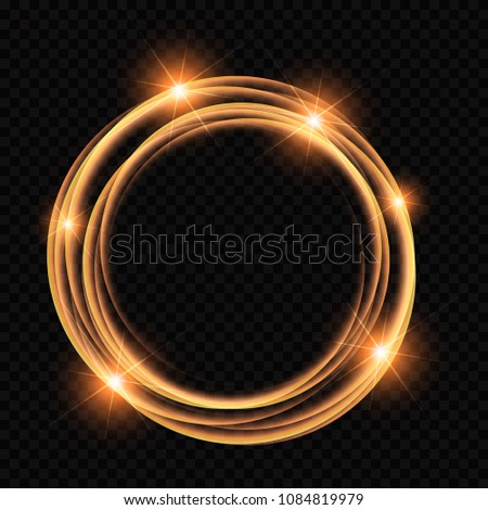 Golden circle light png. Luminous gold wavy line of light on a transparent background. Stock royalty free vector illustration. PNG	