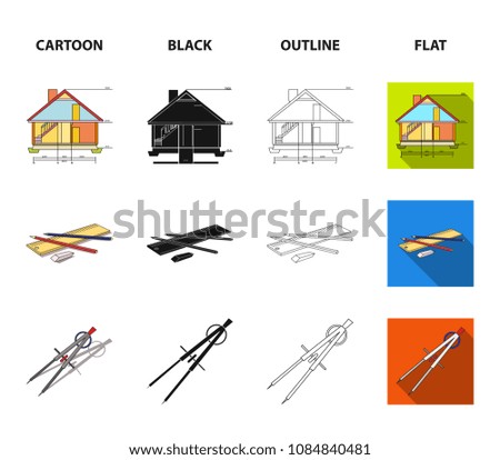 Drawing accessories, metropolis, house model. Architecture set collection icons in cartoon,black,outline,flat style vector symbol stock illustration web.