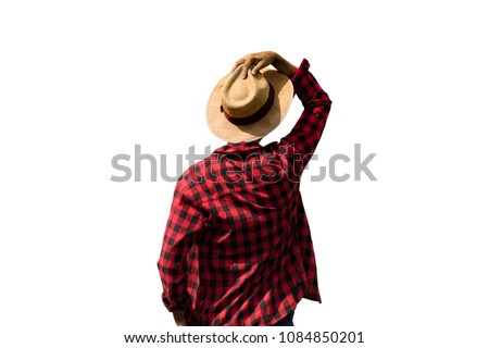 Farmer with hat isolated on white background Royalty-Free Stock Photo #1084850201