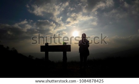 Shadow and girl with sunrise 
