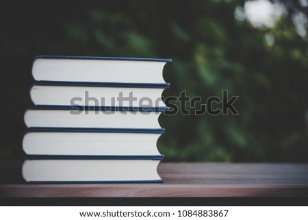 book stack background table wooden outdoor