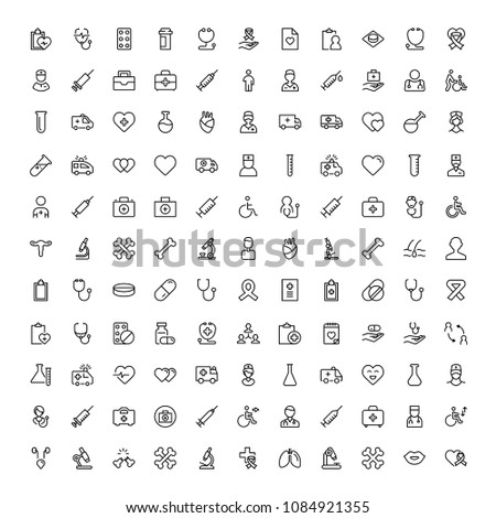 Cancer icon set. Collection of vector symbols on white background for web design. Black outline sings for mobile application. 