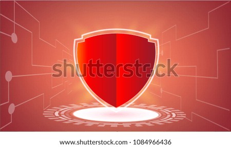 Red shield with security lock concept and futuristic electronic technology background, vector illustration