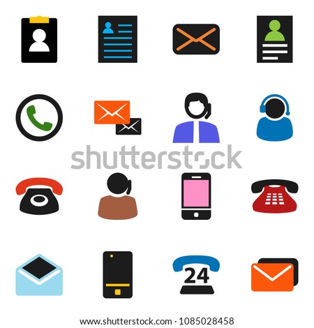 solid vector ixon set - personal information vector, phone 24, support, mobile, classic, mail