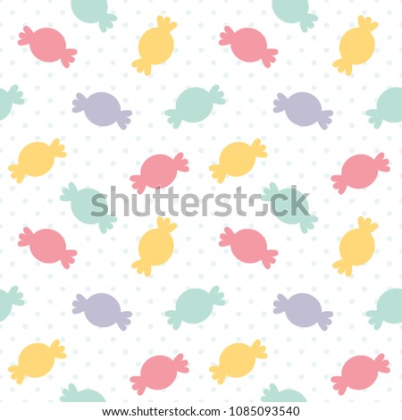 Colorful Candy Silhouette with Polka Dot Seamless Pattern Isolated on White Vector Illustration
