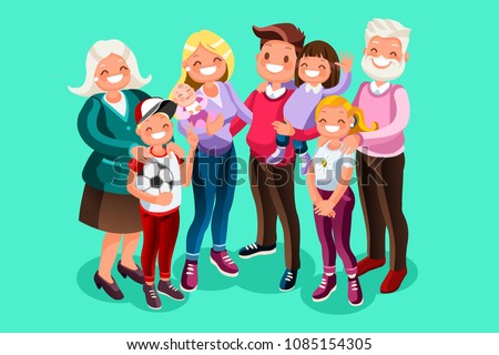 Kids, minimal people, children, dad, mom cartoon characters. Family illustration. Can use for web banner, infographics, hero images. Flat isometric people, vector illustration isolated on generic