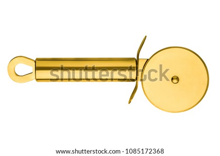 gold cutter for pizza isolated on white background