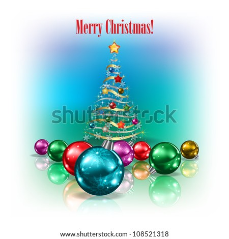 christmas tree and decorations on light colour background