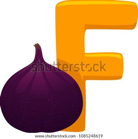 Illustration of Fruit Alphabet, an Orange Letter F and a Fig