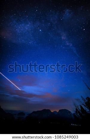 Stars and space dust in night sky background with stars and space dust in the universe. Landscape with gradient star among the galaxy.