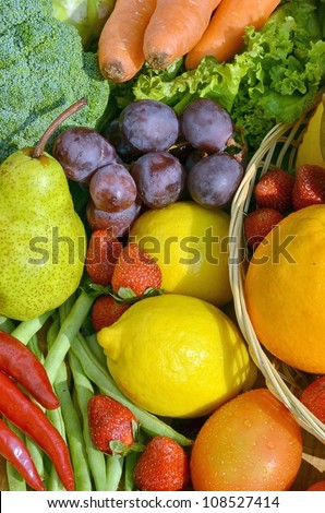Best picture of  Fresh Fruit and Vegetables shot in still life concept. Picture taken under a warm morning light