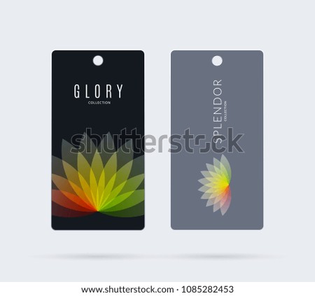 Labels, tags design for sale, clothes, alcohol, wine, bottle, food. Cardboard price with colourful flower shape