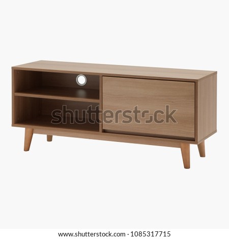 Modern interior of living room with wooden cabinet on white background