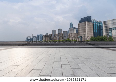 Empty floor with modern business office building 
