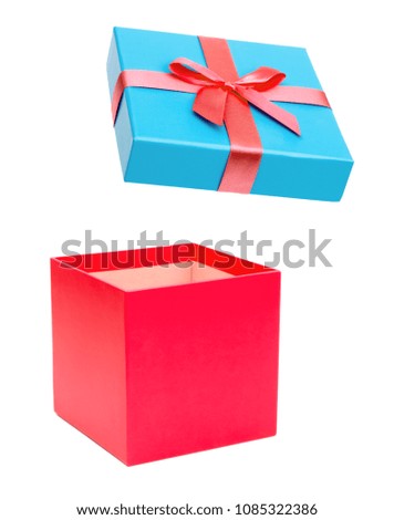 Red open gift box with bow isolated on white background