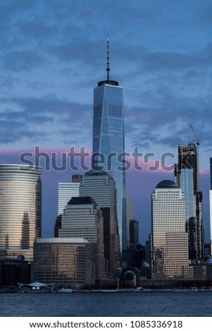 Manhattan skyscrapers view at a dusk