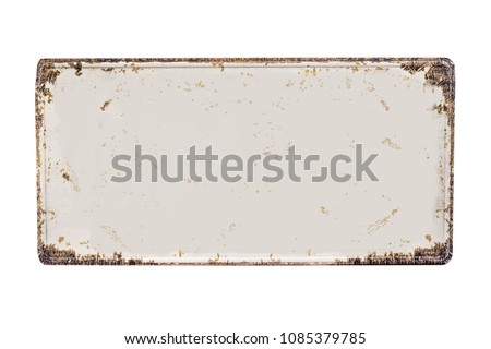 Blanked rusted vehicle license plate isolated on white background
