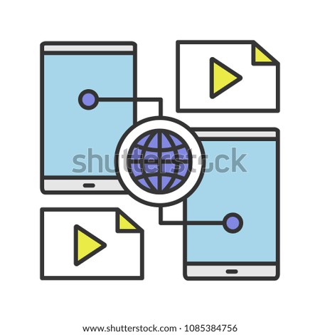 Content sharing color icon. Internet smartphone data transfer. Isolated vector illustration