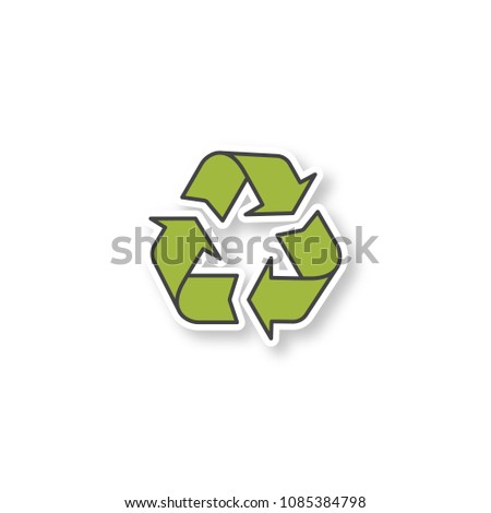 Recycle patch. Environment protection. Color sticker. Vector isolated illustration
