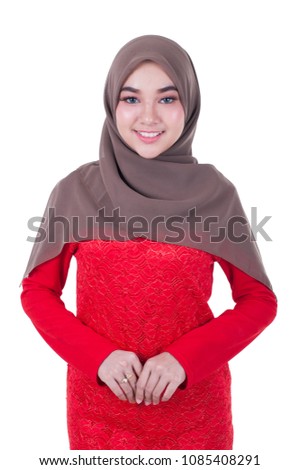 Portraiture of beautiful young female model wearing hijab.Muslim female hijab fashion portraiture.