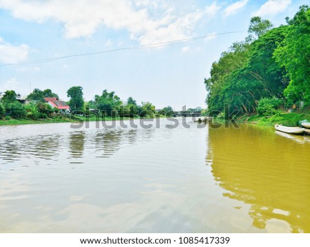 Panorama landscape of Ping river on daytime at Chiang Mai, Thailand. 