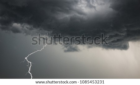 thunderbolt strike with dramatic clouds and bad weather.