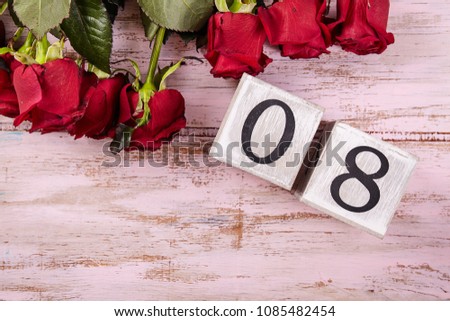 Red roses on background. Greeting card. Calendar