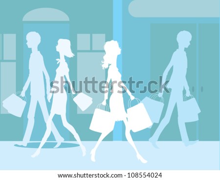 People in City Shopping
