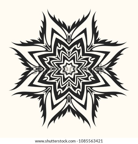 Creative circular ornament. Abstract round symmetrical pattern. Ethnic oriental pattern. Decorative round mandala. Floral decoration pattern. Tattoo design. Vector illustration.