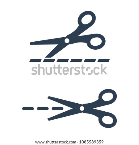 Scissors with cut lines isolated on white background. Vector illustration