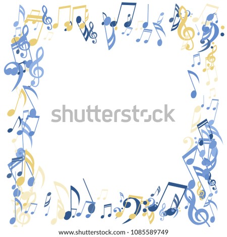 Square Frame of Musical Signs. Trendy Background with Notes, Bass and Treble Clefs. Vector Element for Musical Poster, Banner, Advertising, Card. Minimalistic Simple Background.