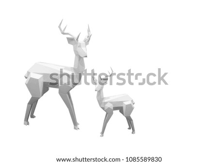  Deer white paper isolated.