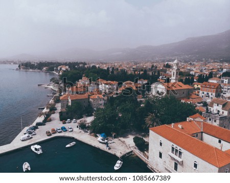 Aerial shot of the Kastel coast in Dalmatia,Croatia . A famous tourist destination on the Adriatic sea.