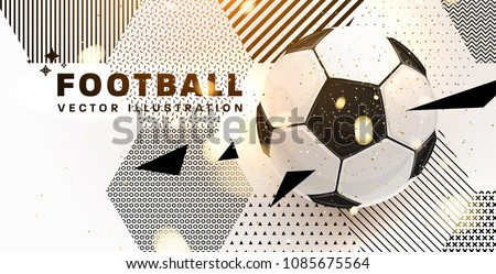 Football abstract design template for soccer covers, sport placards, posters and flyers with ball, trendy geometric elements and patterns. Vector illustration.