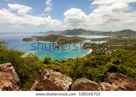 Tropical Caribbean Landscape of English Harbour and Nelson's Dockyard in Antigua Royalty-Free Stock Photo #108568703