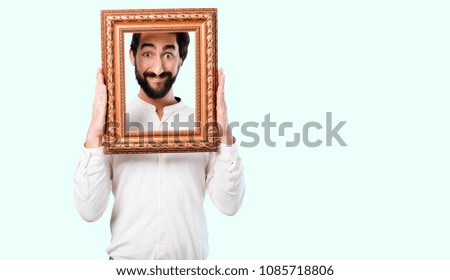 young crazy or mad man, expressive face with a baroque frame