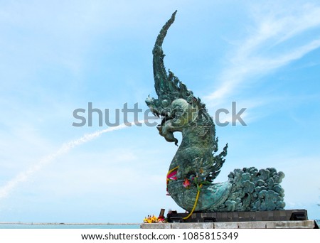 The Great Serpent Naga Sculpture at Song-thale Park is highly respected in Southern Thailand